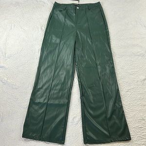 Pretty Little Thing green faux leather trousers pants.